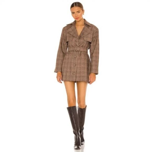 Divine Heritage Plaid Wool Blend Belted Trench Coat/Mini Dress Size M Classic - Picture 1 of 12